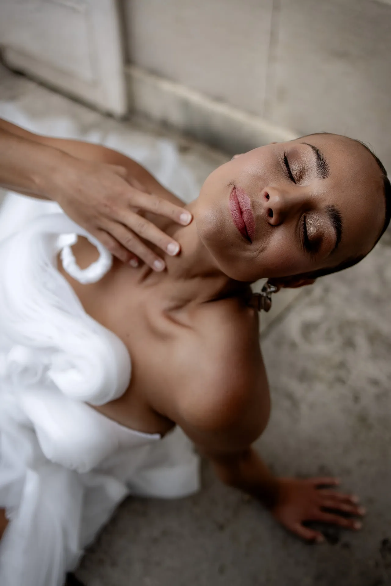 Elegant bridal portrait with natural makeup at luxury wedding at Chateau de Varennes France